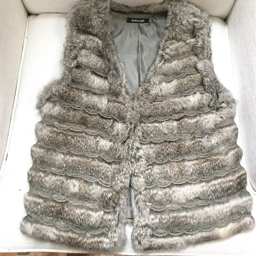 Dolce Cabo grey real fur and lace vest small